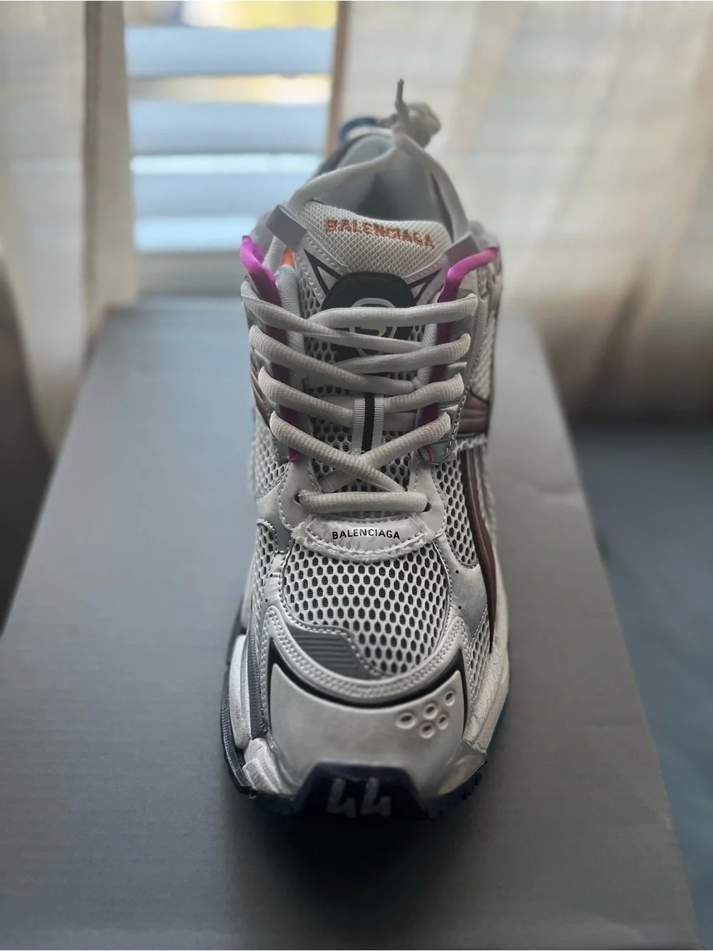 Balenciaga White Mesh Multicolor Accent Runner Sneaker